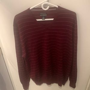 Excellent Club Monaco Pure Italian Merino Wool Burgundy Sweater w white stripes